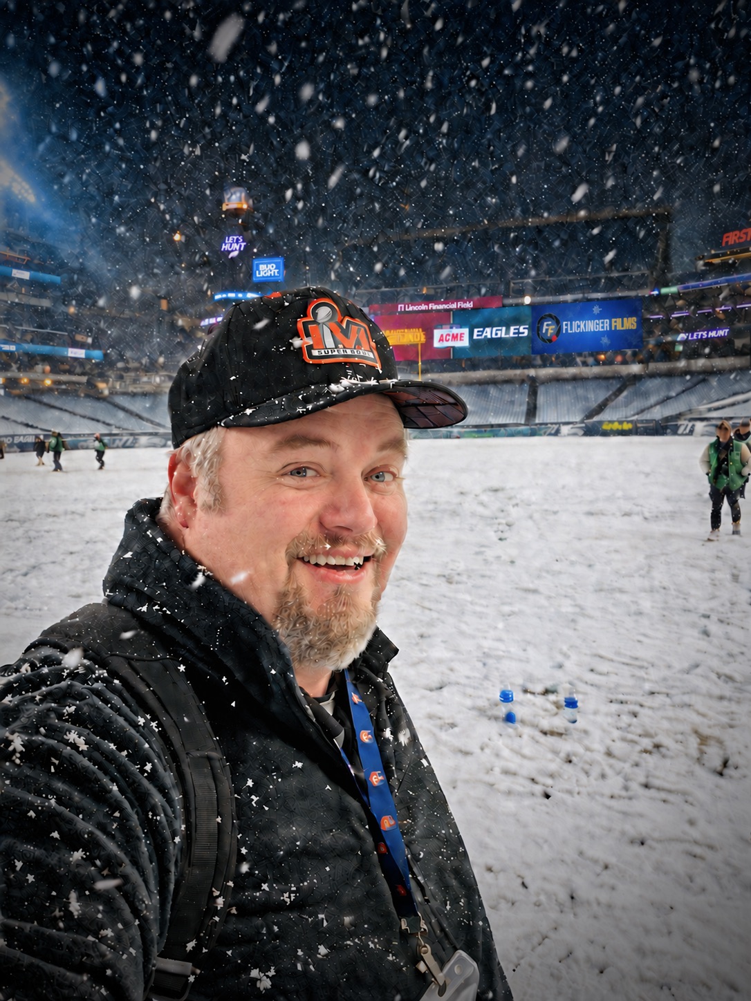 Bill Flickinger on a snowy football field
